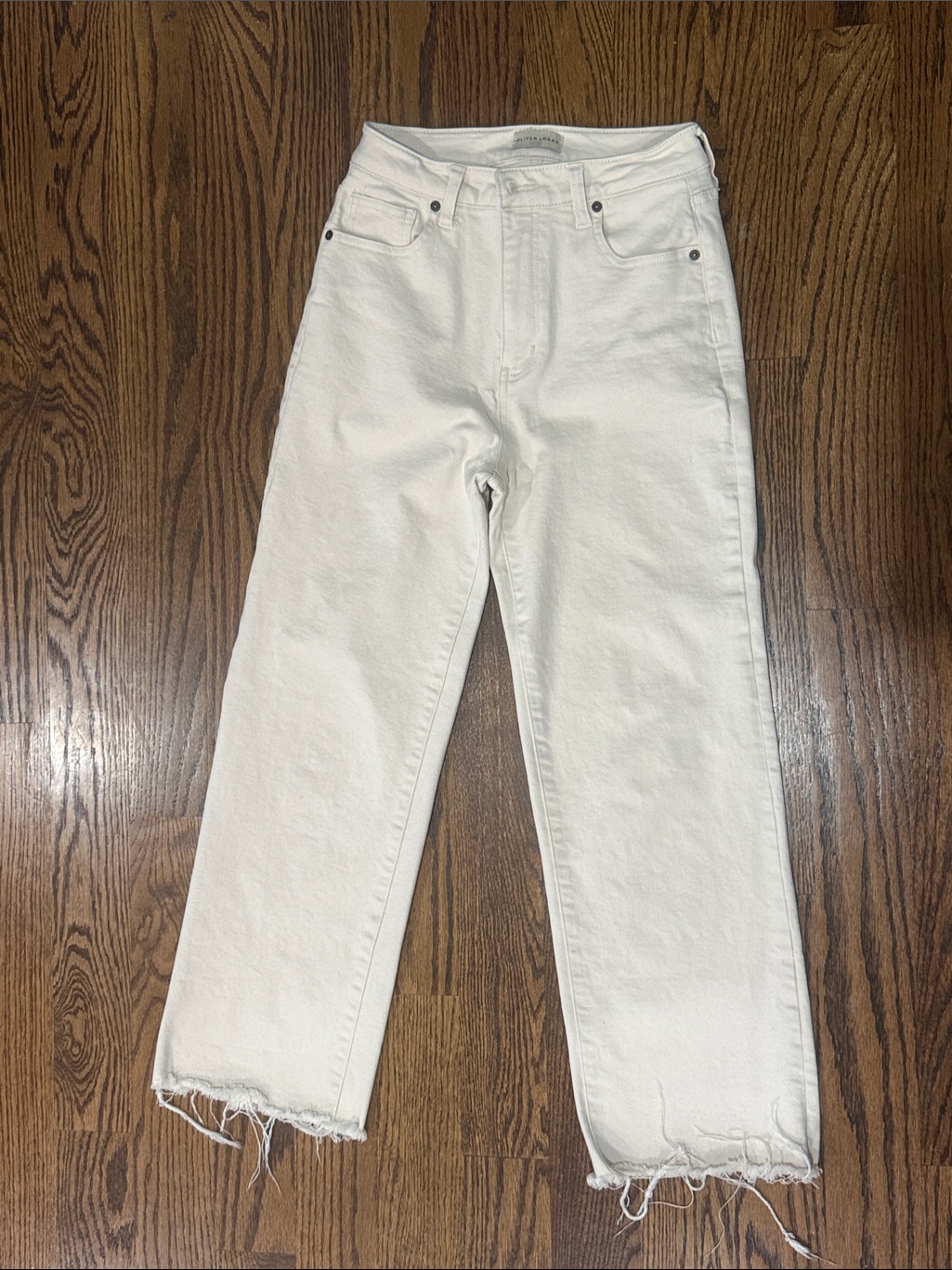 Oliver Logan High Rise Wide Leg Cropped Jeans In Cream Wash Size 27
